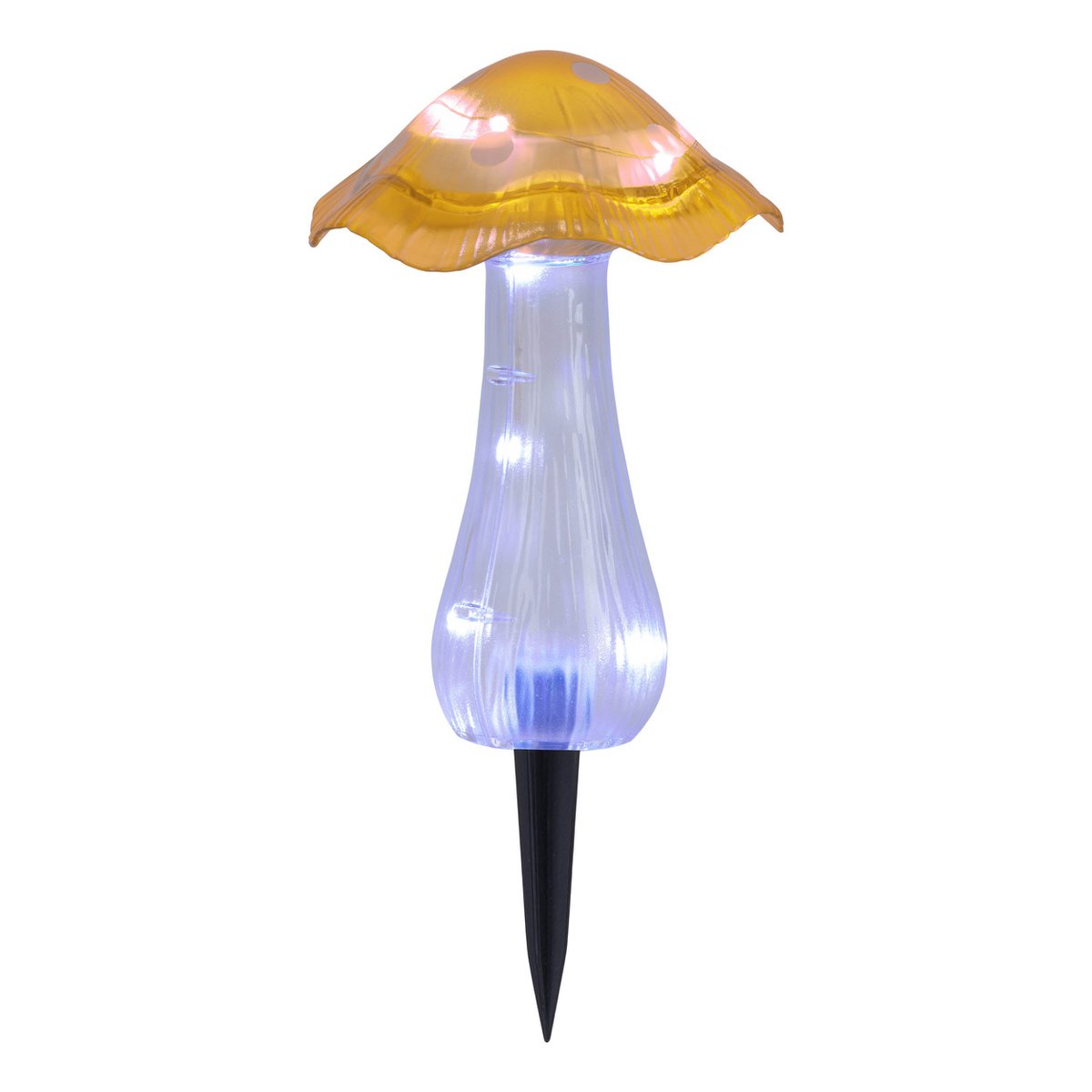 Zonne -decoratieve spiesjes zetten "mantar" Ø 13 cm, 29 cm hoog, transparant plastic in rood, geel en heldere, geïntegreerde LED's, koud wit "