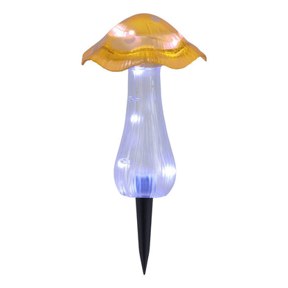 Zonne -decoratieve spiesjes zetten "mantar" Ø 13 cm, 29 cm hoog, transparant plastic in rood, geel en heldere, geïntegreerde LED's, koud wit "