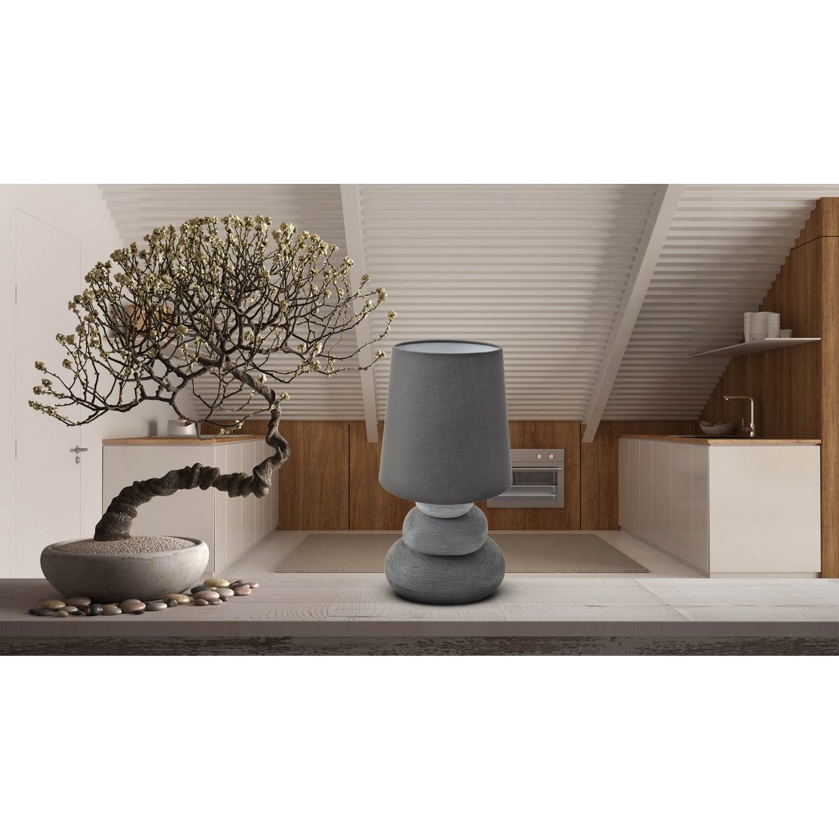 Keramische tafellamp "Stoney", keramische tafellamp in grijs, met E14 -aansluiting, tafellamp voor eetkamer, woonkamer, gang of kantoor, of als bedlamp, 31 cm hoog