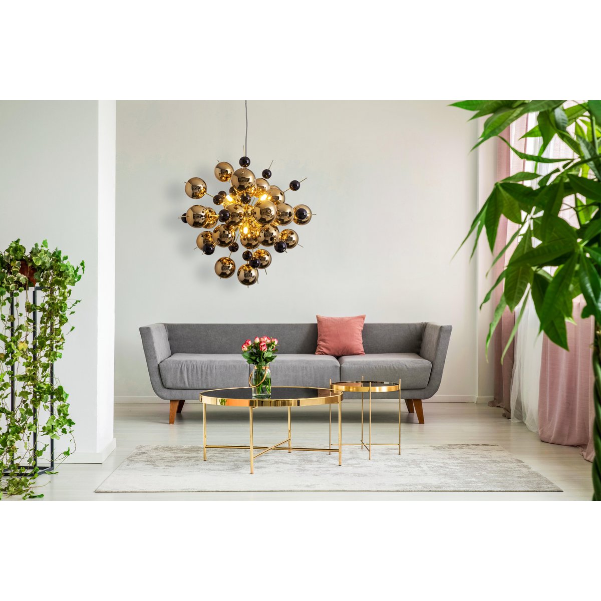 Hanger lamp "explosie" van metaal en glas, G9 -versies, hangende lamp voor eetkamer, woonkamer, gang of kantoor, Øca. 65 cm