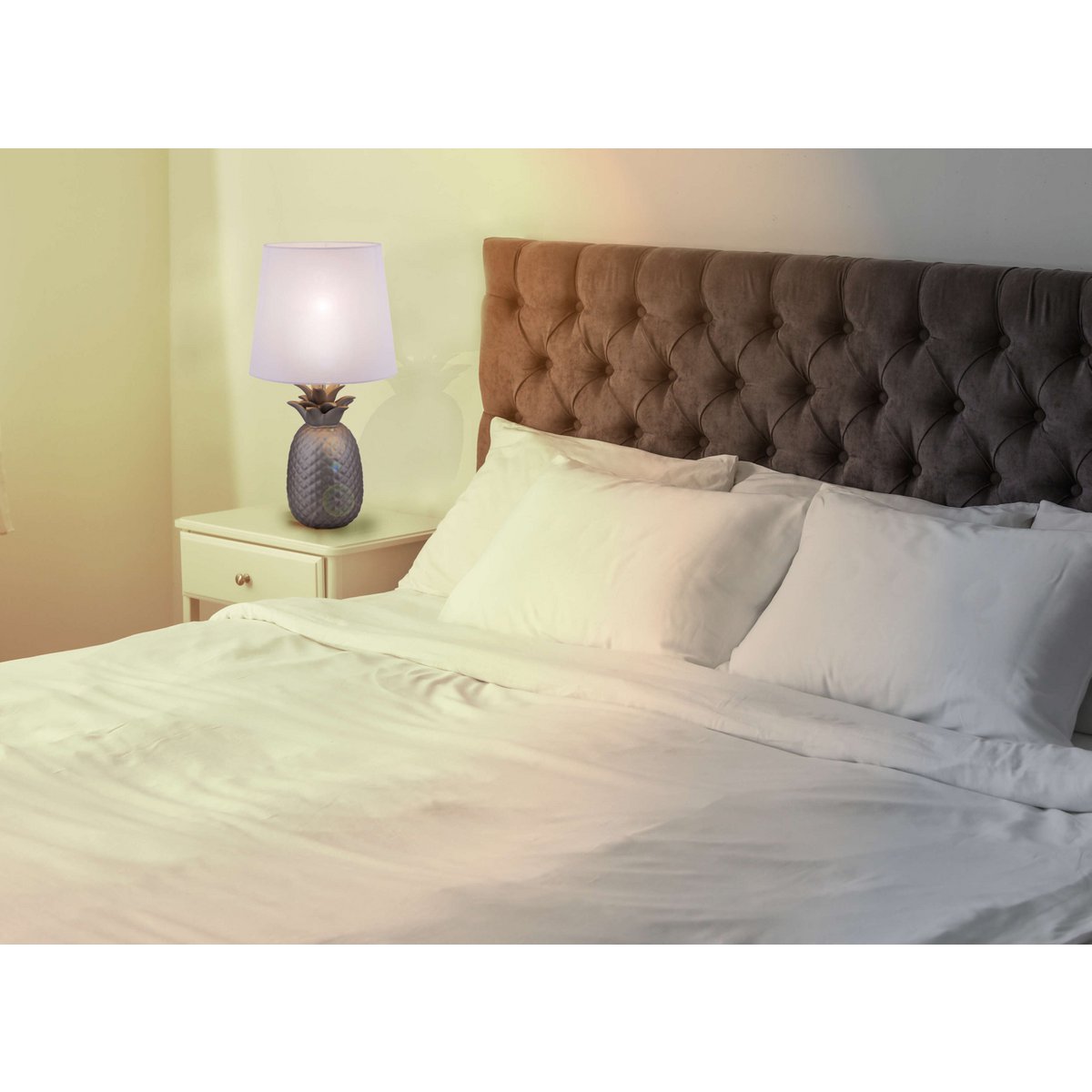 Keramisch tafellicht "ananas", keramische tafellamp met zilverkleurig glazuur en wit stofscherm, met E14-aansluiting, voor eetkamer, woonkamer, gang of kantoor, taflamp 45 cm hoog