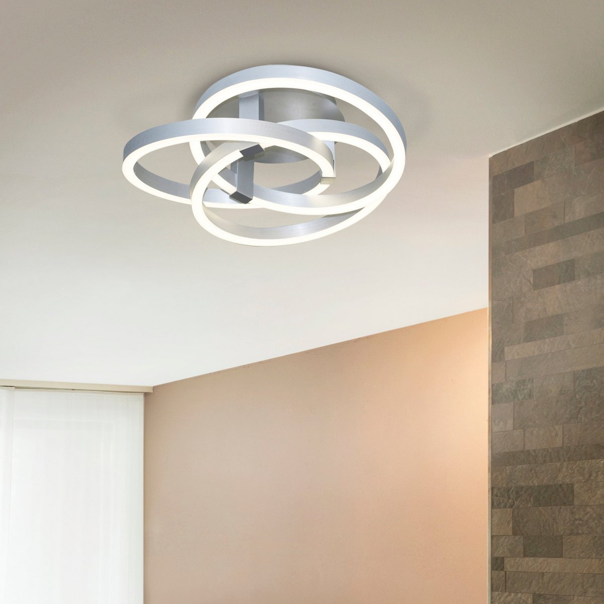 Smart Home LED plafondlicht "Divora" Ø 70 cm, plafondlamp gemaakt van metaal, aluminium geborsteld en wit plastic, met veel functies, stevig gebouwd -in LED's, verlichting voor woonkamer, eetkamerkantoor of gang