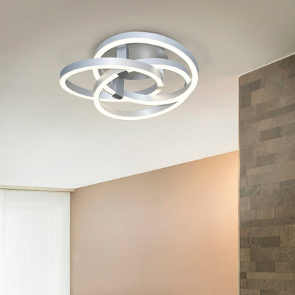 Smart Home LED plafondlicht "Divora" Ø 70 cm, plafondlamp gemaakt van metaal, aluminium geborsteld en wit plastic, met veel functies, stevig gebouwd -in LED's, verlichting voor woonkamer, eetkamerkantoor of gang