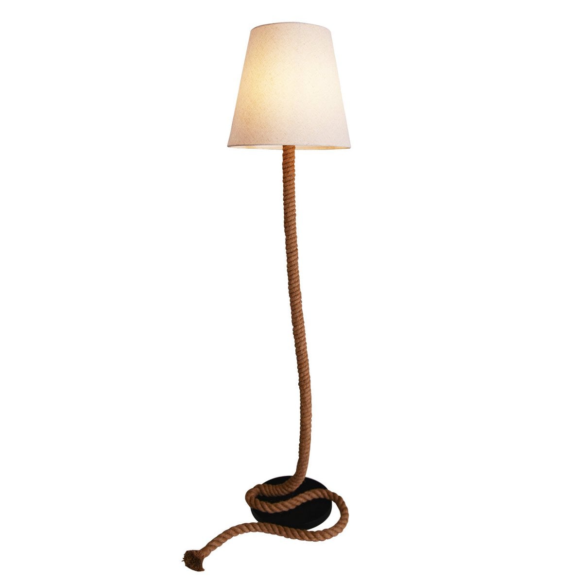Staande lamp "touw" gemaakt van metaal, plastic, jute en textielmateriaal in de natuur, met E27 -versie, verlichting voor woonkamer, eetkamer of kantoor, 165 cm hoog