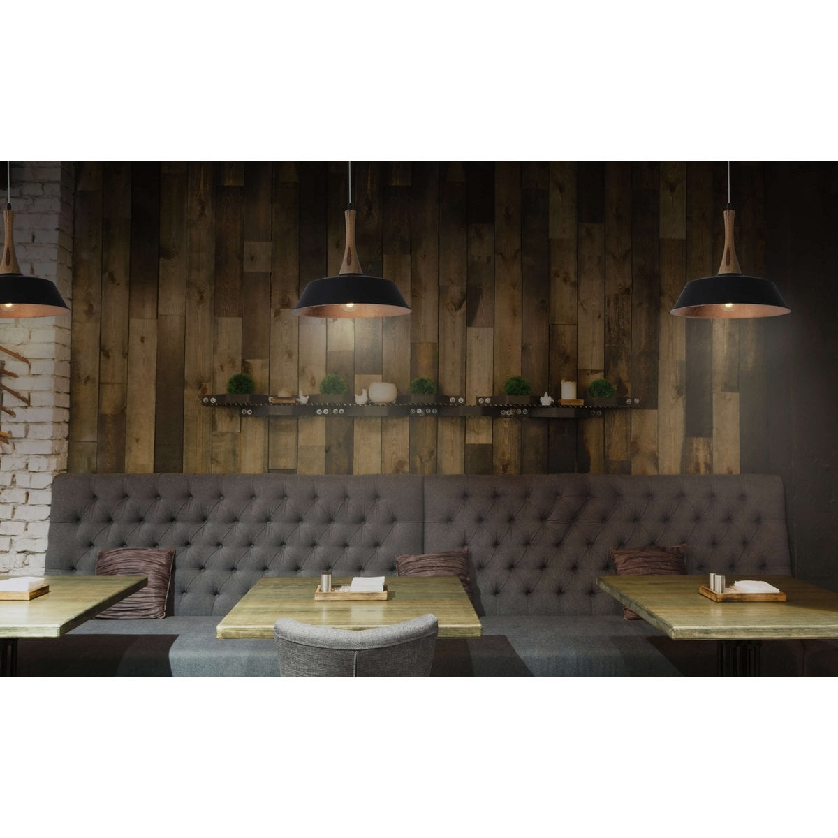 Hanger lamp "culum" Ø 36 cm gemaakt van metaal in zwart en koper, met hout, E27