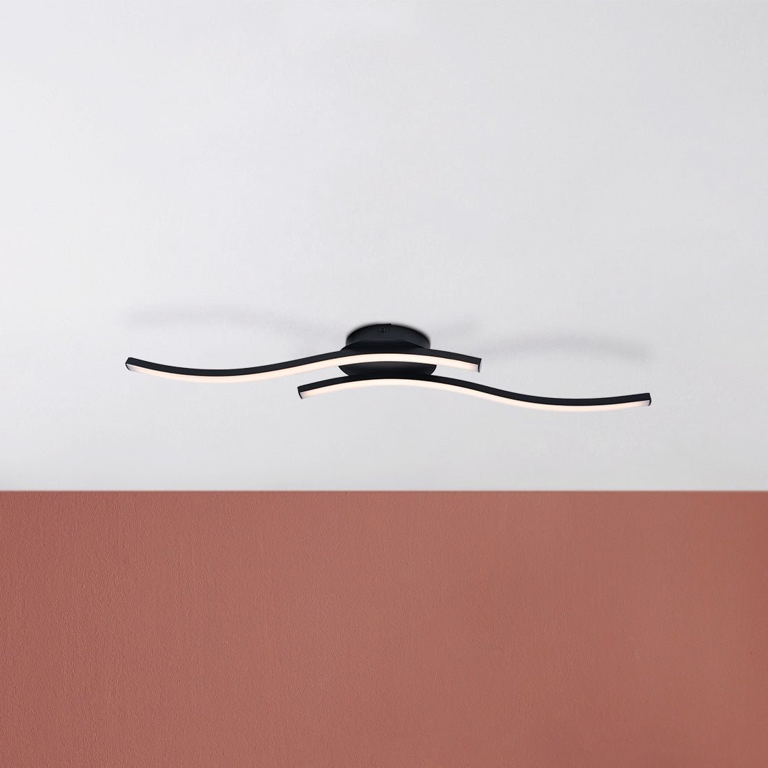 LED-wand/plafondlamp "Onda", plafondlamp gemaakt van metaal en plastic in zwart, met stevig ingebouwde LED's, verlichting voor woonkamer, eetkamer of kantoor 65 cm lang