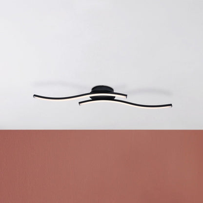 LED-wand/plafondlamp "Onda", plafondlamp gemaakt van metaal en plastic in zwart, met stevig ingebouwde LED's, verlichting voor woonkamer, eetkamer of kantoor 65 cm lang