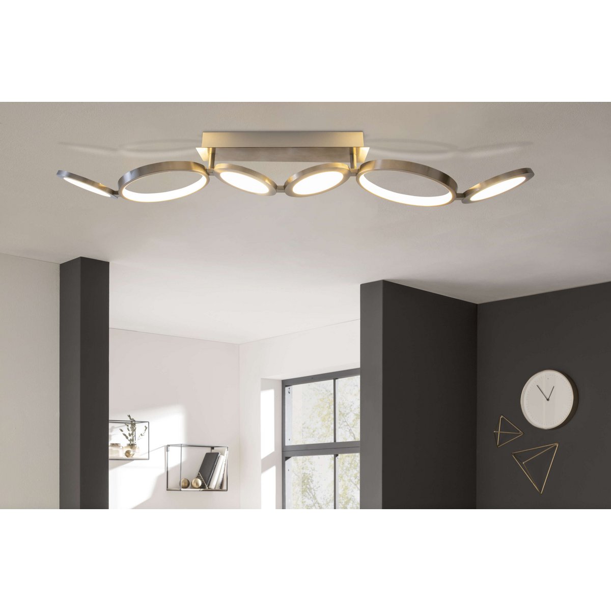 LED-plafondlamp "Stelari" lengte 100 cm gemaakt van metaal in stalen blank en wit plastic, met stevig ingebouwde LED's, plafondlamp voor woonkamers of kantoor