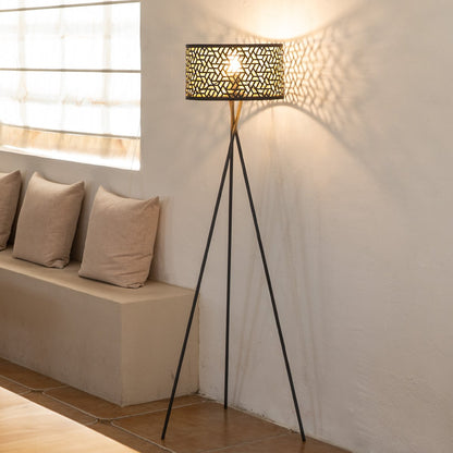 Home Sweet Home Moderne Vloerlamp - Lampenkap zwart goud - 53x53x138