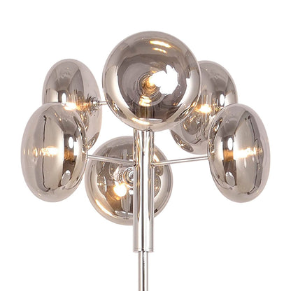 Staande lamp "Orion" rokerig, ongeveer 165 cm hoog, gemaakt van chroomkleurig, roestvrij staal en rookglas, G9-aansluiting, verlichting voor woonkamer, eetkamer of kantoor.
