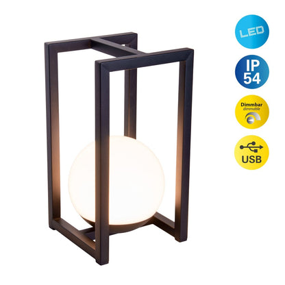 LED Decol Light Potaton voor balkon en terras, decoratietafellamp gemaakt van metaal en plastic in zwart, stevig gebouwd -in LED's, 30 x 16 x16 cm