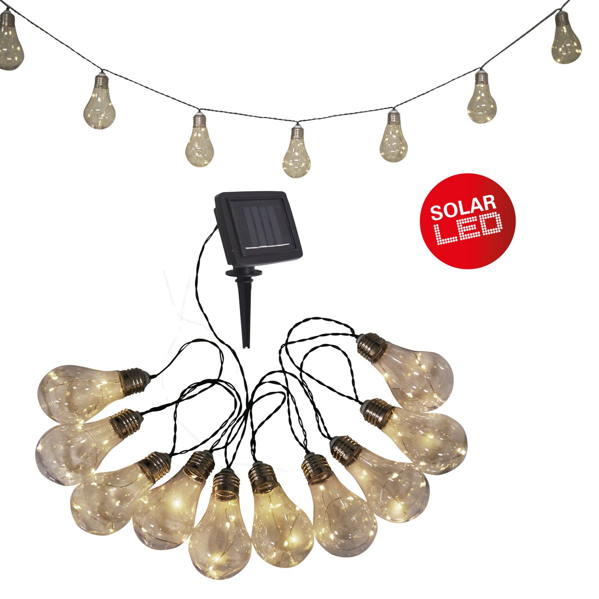 LED/zonne -lichte keten "gloeilamp", voor buiten, plastic lichte keten, helder/transparant, met geïntegreerde LED