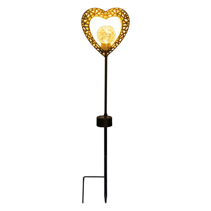 2 Set LED LED Solar Lamp "Heart" met Earth Skeer voor de tuin en terras gemaakt van metaal in zwart, en goud, met stevig ingebouwde LED's, 59 cm hoog