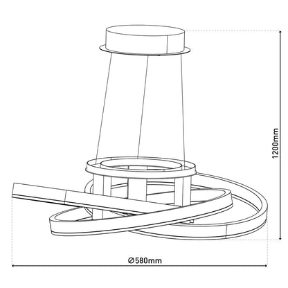 Smart Home LED hanglamp "Divora" Ø 58 cm, plafondlamp gemaakt van metaal, aluminium geborsteld en wit plastic, met veel functies, stevig gebouwd -in LED's, verlichting voor woonkamer, eetkamer kantoor of gang
