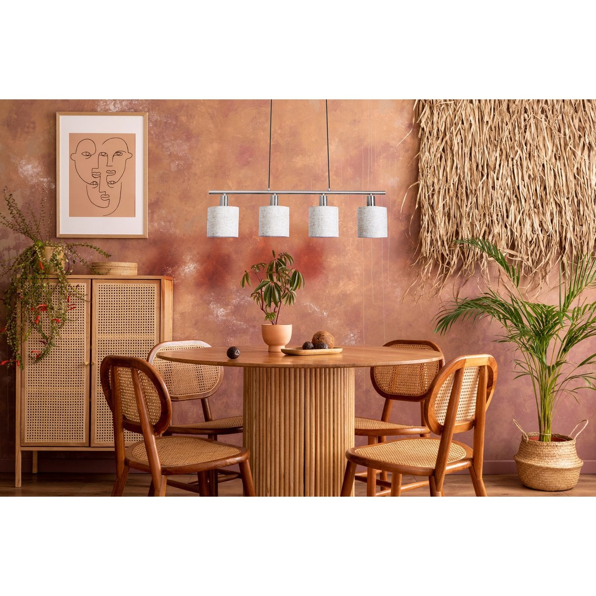 4 hanger lamp "maron" gemaakt van metalen satin mat met stof paraplu's in de natuur, met E14-aansluiting, lamp voor woonkamer of eetkamer, 71,5 x 12 cm