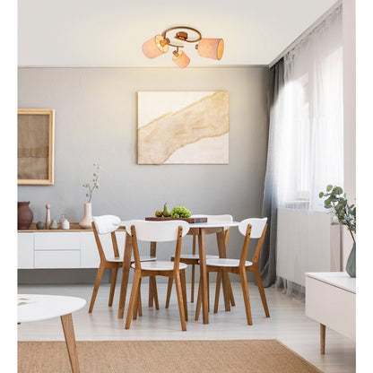 3-zits muur en plafond Rondel "Maron" gemaakt van metalen-satine-meter met stof paraplu's in de natuur, met E14-versie, lamp voor woonkamer, eetkamer, gang en kantoor, 28,5 cm diameter