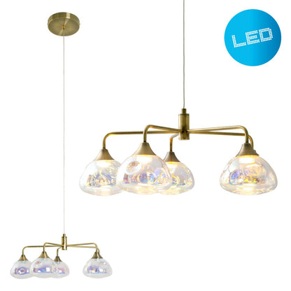 LED-hanger Lamp 5-Flame "Varna", hanglamp gemaakt van messing gekleurd metaal- en irisglas, stevig ingebouwde LED's, 50 cm diameter, stijlvolle verlichting voor woonkamer, eetkamer of gang