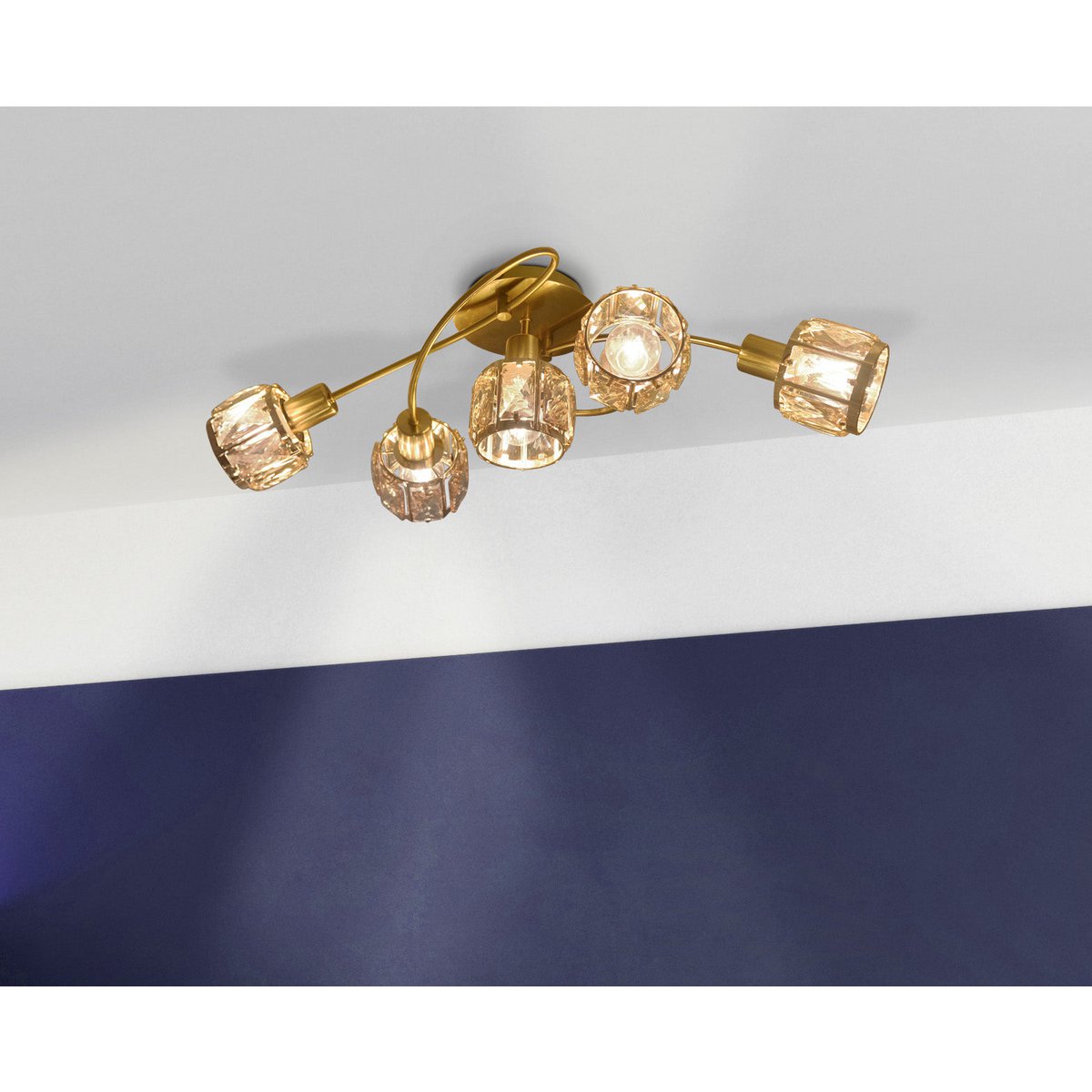 5-geleide plafondlamp "Josefa", metalen plafondlamp in goud, met E14-aansluiting, voor eetkamer, woonkamer, hal of kantoor, lamp voor woonkamer, eetkamer, hal of hal, 61 x 36 x 21 cm