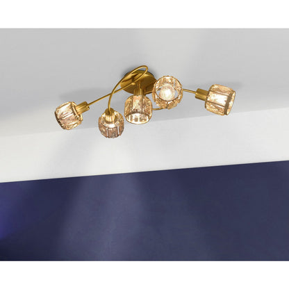 5-geleide plafondlamp "Josefa", metalen plafondlamp in goud, met E14-aansluiting, voor eetkamer, woonkamer, hal of kantoor, lamp voor woonkamer, eetkamer, hal of hal, 61 x 36 x 21 cm