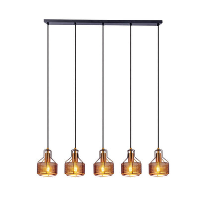 5 hanger lamp "foro" retro hanger lamp gemaakt van metaal in zwart en goud met E27 -versies, 96 cm lang. Stijlvolle verlichting voor woonkamer, eetkamer of keuken.