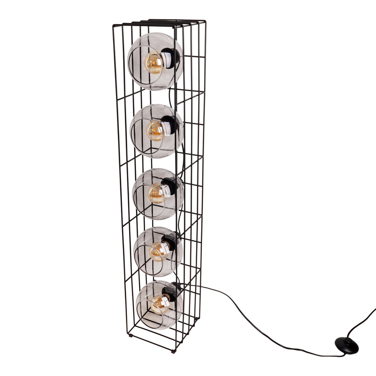 Glasse-stand-lamp "Cesta" vloerlamp gemaakt van zwarte metalen draad en getinte glas, met E27-aansluiting, 95 cm hoog, voor eetkamer, woonkamer, gang of kantoor,