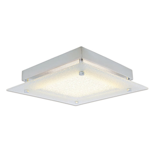 LED-plafondlamp met kristaloptica "Leeds", zijlengte 25 cm, gemaakt van chroomkleurig metaal en helder, gestructureerd glas, geïntegreerde LED's, warm wit