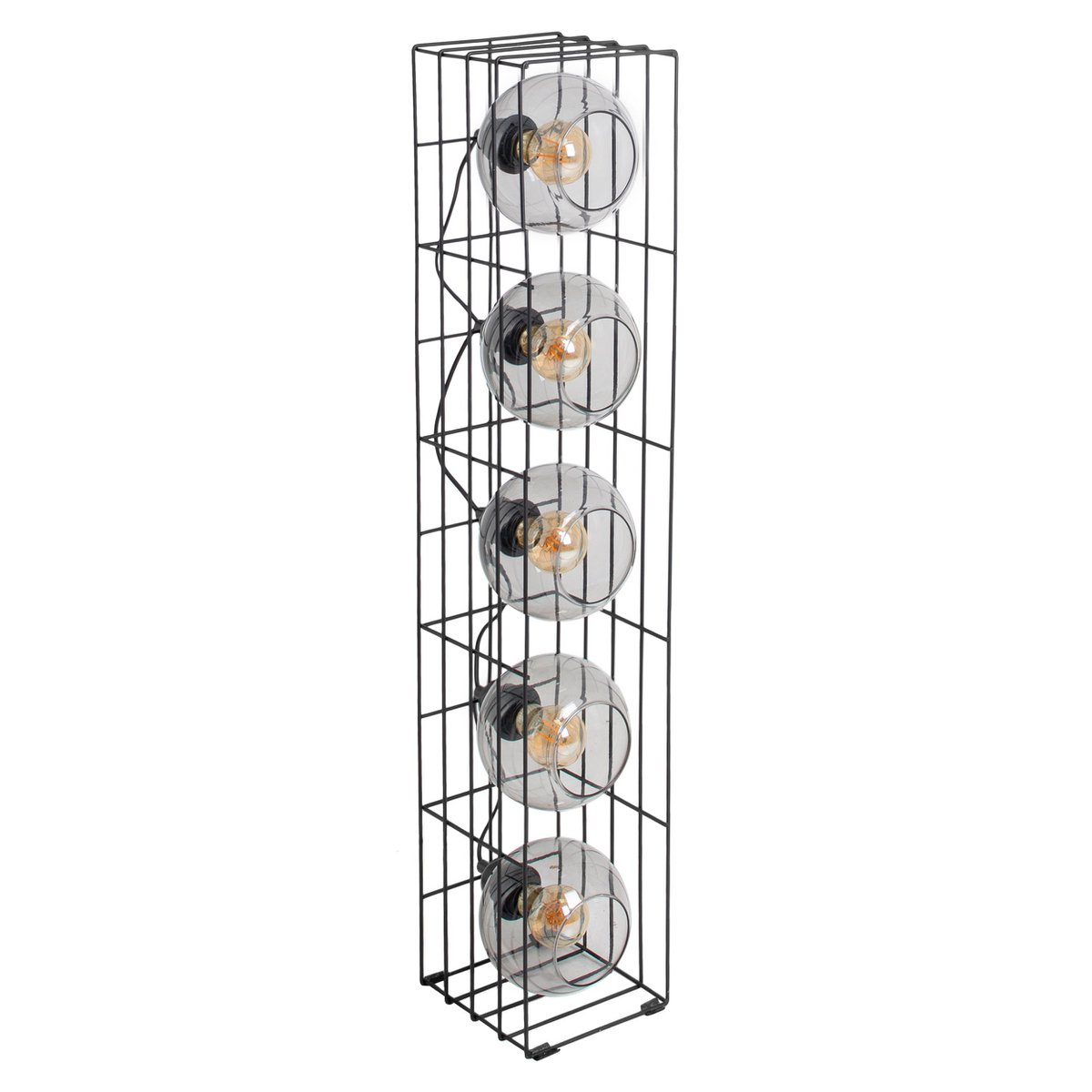 Glasse-stand-lamp "Cesta" vloerlamp gemaakt van zwarte metalen draad en getinte glas, met E27-aansluiting, 95 cm hoog, voor eetkamer, woonkamer, gang of kantoor,