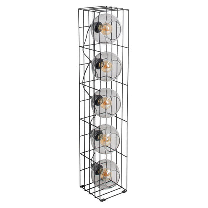 Glasse-stand-lamp "Cesta" vloerlamp gemaakt van zwarte metalen draad en getinte glas, met E27-aansluiting, 95 cm hoog, voor eetkamer, woonkamer, gang of kantoor,