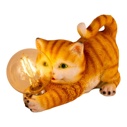 LED Solar Outdoor Lamp "Cat" 25 cm lange decoratie gemaakt van bruin plastic met geïntegreerde LED's