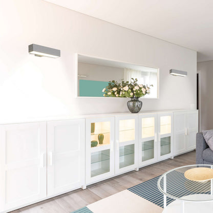 LED -wandlamp "Dubai", moderne wandlamp gemaakt van aluminium en plastic met stevig gebouwd -in LED's, 45 cm lang of hoog. Ideaal voor de verlichting van ingangen, gangen, voor het structureren van grote wandoppervlakken