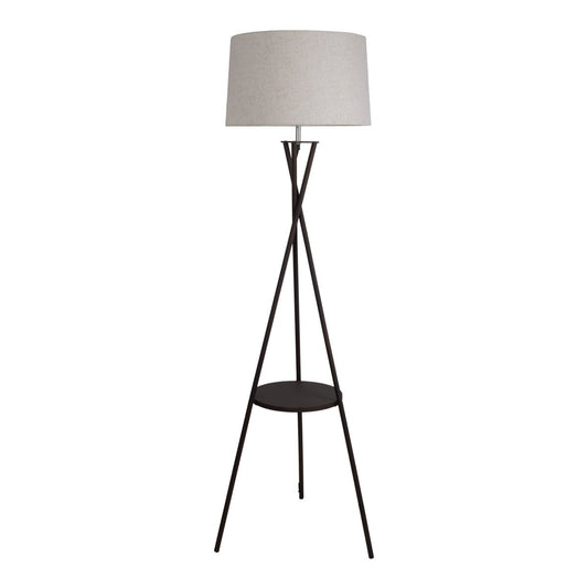 Staande lamp met geïntegreerde "tora" tafel gemaakt van roest -gekleurd metaal en natuurlijk gekleurd textielmateriaal, 158 cm hoog Ø 51 cm, e27