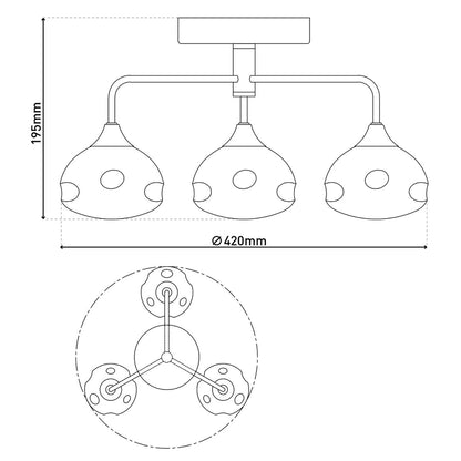 LED-plafondlamp 3-flame "varna", plafondlamp gemaakt van messing gekleurd metaal en irisglas, met stevig ingebouwde LED's, een diameter van 42 cm, stijlvolle verlichting voor woonkamer, eetkamer of gang