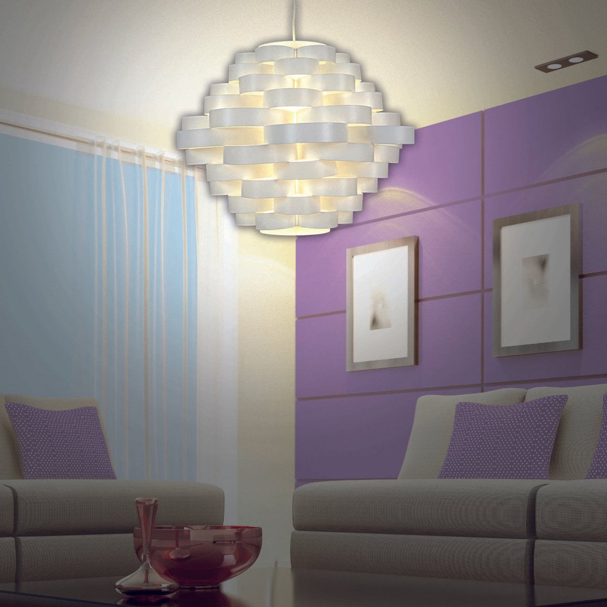 Hanger lamp "witte lijn" gemaakt van plastic in wit, e27, Ø 55 cm