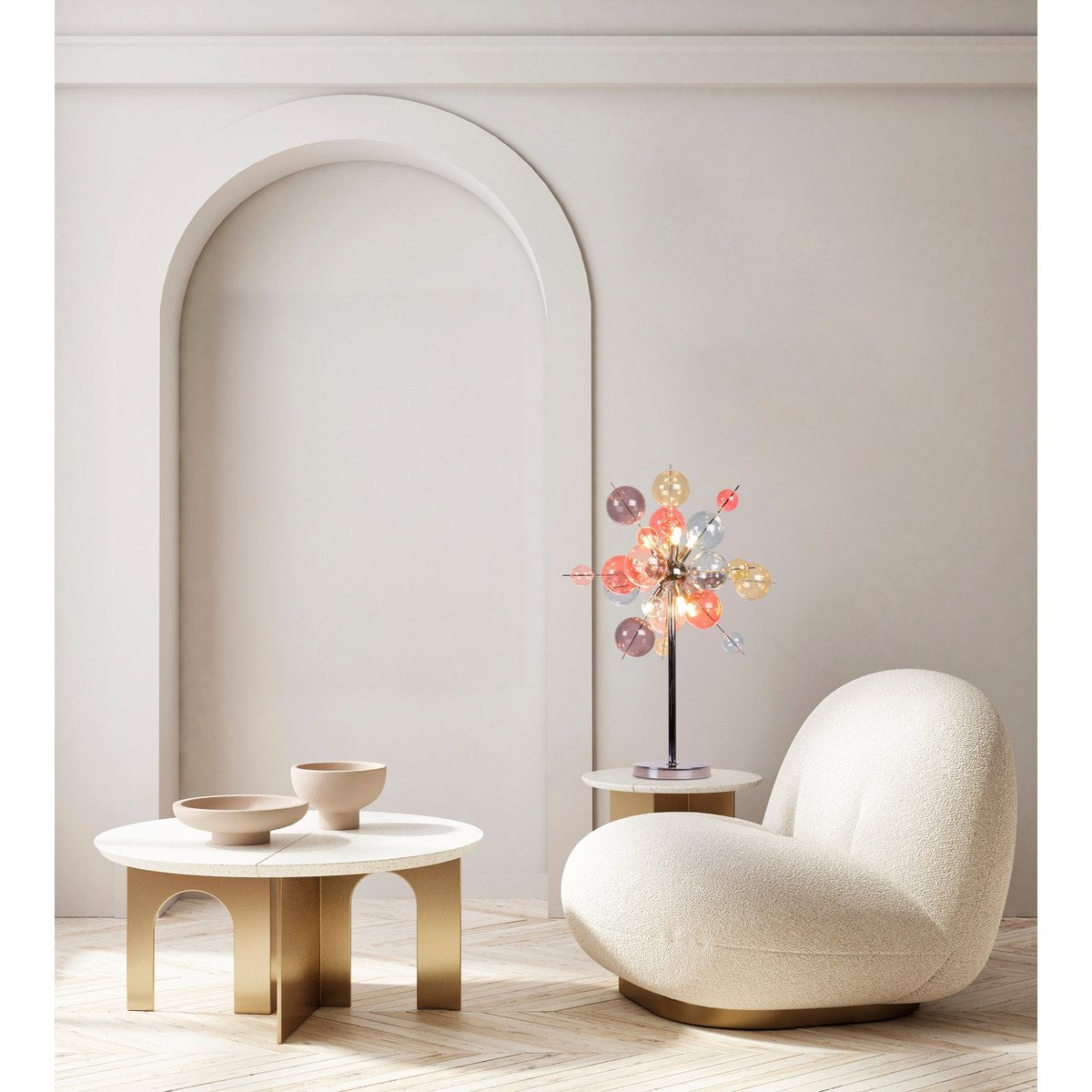 Tafellamp "explosie" pastelkleuren H: 73 cm