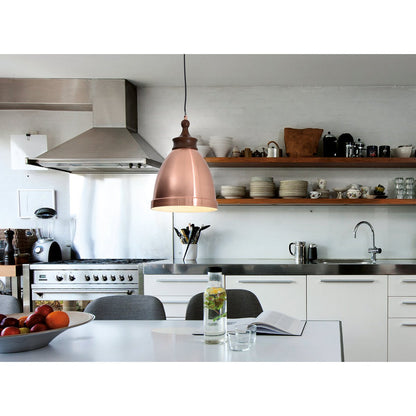 Metalen hanglamp "Pinhead" met houtlook opzetstuk