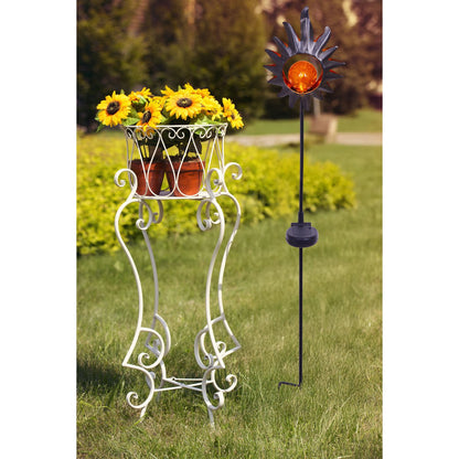 LED Solar Skeer "Sun" 93,5 cm, voor buiten, metaal en glazen aarde spies in het zwart, met geïntegreerde LED