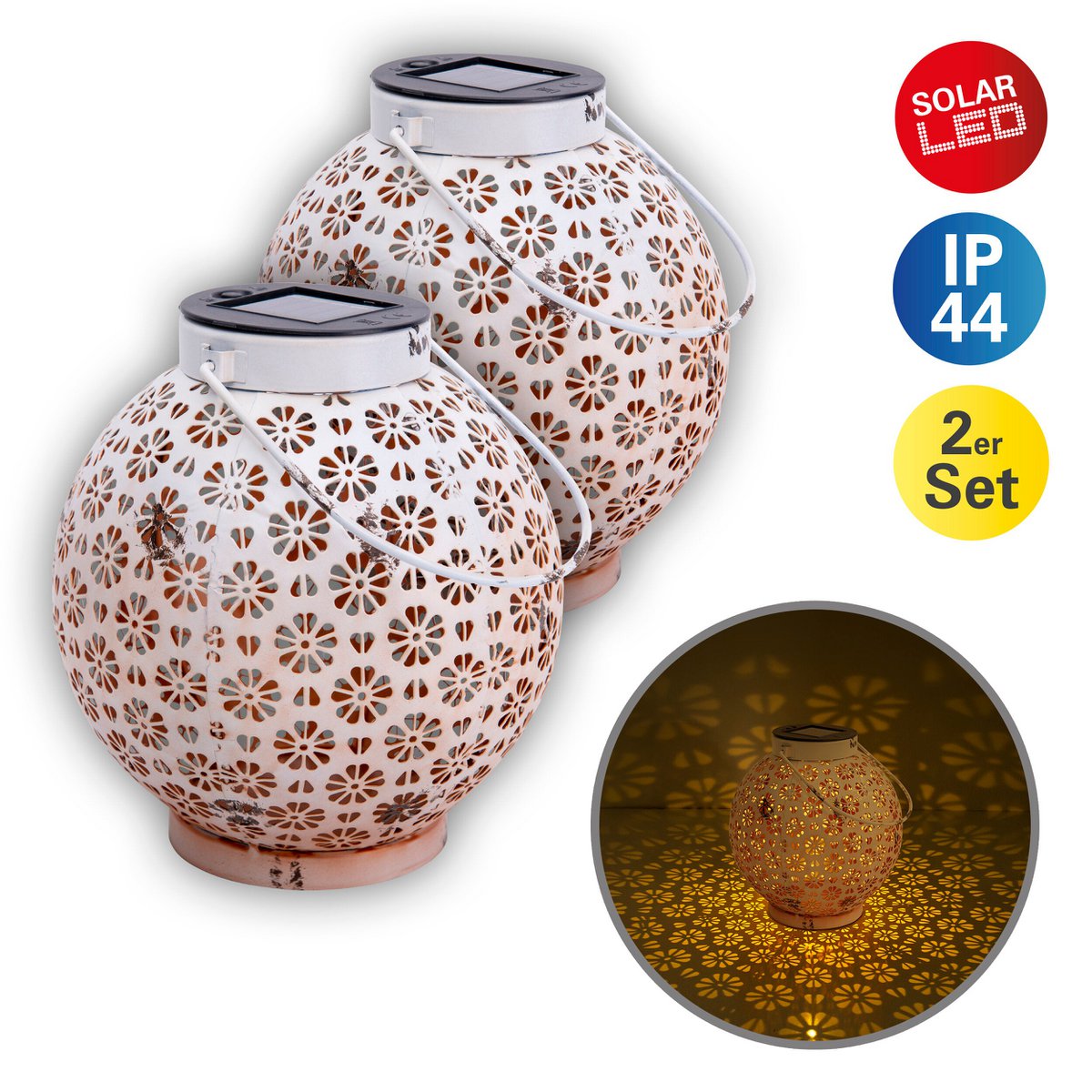 2 Set LED Decoratie Zonnelicht Ø 18 cm Buiten Decoratie gemaakt van metaal in wit met geïntegreerde LED's