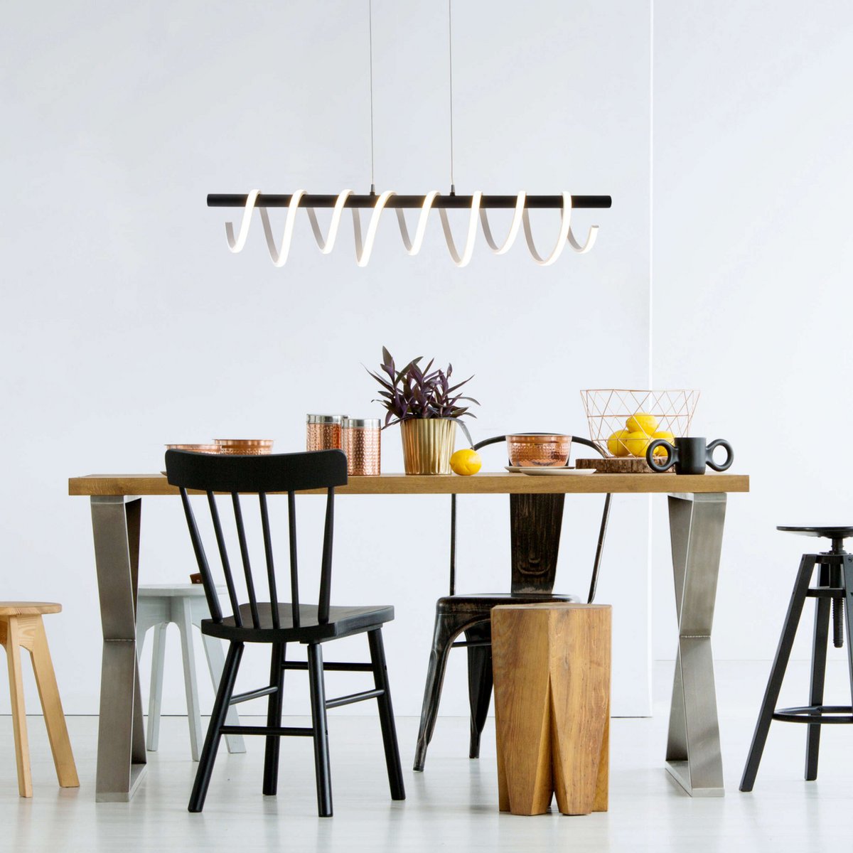 LED -hanglamp "Belleza", moderne metalen slinger lamp in zwart en wit, met stevig ingebouwde LED's, ca. 100 cm lang, de ideale verlichting voor woonkamer, eetkamer of keuken.