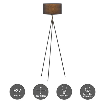 Home Sweet Home Moderne Vloerlamp - Lampenkap zwart - 53x53x138