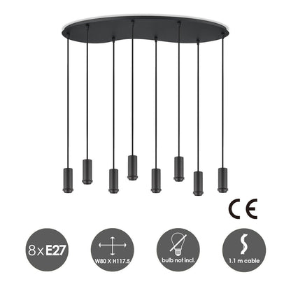 Home Sweet Home Zwarte ovale metalen Hanglamp 8L - 80/27.5/117.5CM