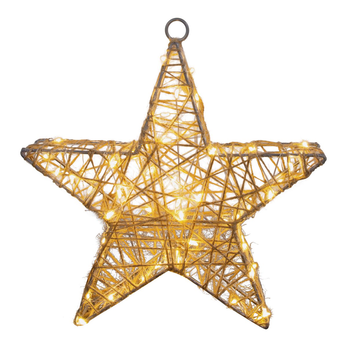 2 Set LED-kerstdecoratie "Metal Star" Ø 25 cm-Christmas Decoraties gemaakt van metaal en textiel in de natuur, met stevig ingebouwde LED's