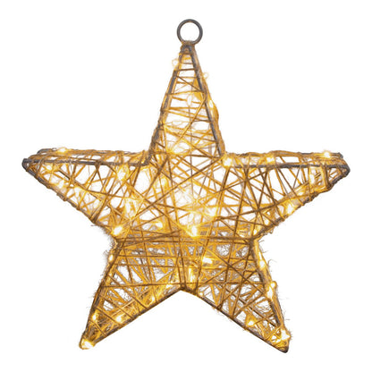 2 Set LED-kerstdecoratie "Metal Star" Ø 25 cm-Christmas Decoraties gemaakt van metaal en textiel in de natuur, met stevig ingebouwde LED's