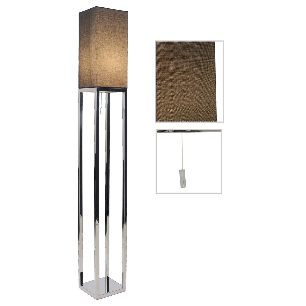 Staande lamp "Alfa", moderne vloerlamp gemaakt van metaal en textiel in chroom/donkergrijs, met E27 -aansluiting, 150,5 cm hoog, chique lamp voor gang, woonkamer en kantoor