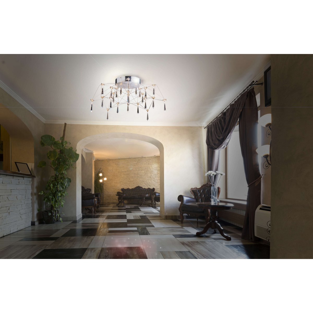 LED -plafondlicht "Araneus" gemaakt van metaal en glas in chroom, Ø 55 cm, met stevig ingebouwde LED's, verlichting voor woonkamer, eetkamer, gang of kantoor