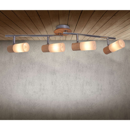 4 Wandplafondspot "Todtnau", metaal, hout en plastic, 60 cm lang