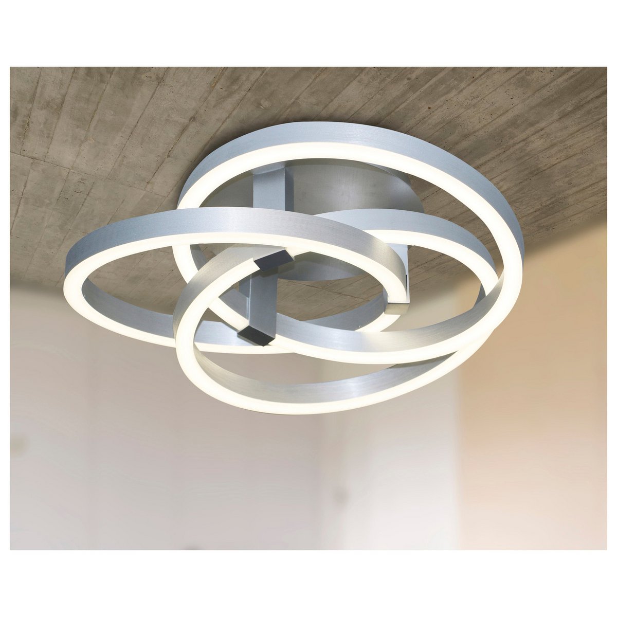 Smart Home LED plafondlicht "Divora" Ø 58 cm, plafondlamp gemaakt van metaal, aluminium geborsteld en wit plastic, met veel functies, stevig gebouwd -in LED's, verlichting voor woonkamer, eetkamerkantoor of gang