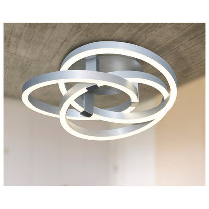 Smart Home LED plafondlicht "Divora" Ø 58 cm, plafondlamp gemaakt van metaal, aluminium geborsteld en wit plastic, met veel functies, stevig gebouwd -in LED's, verlichting voor woonkamer, eetkamerkantoor of gang