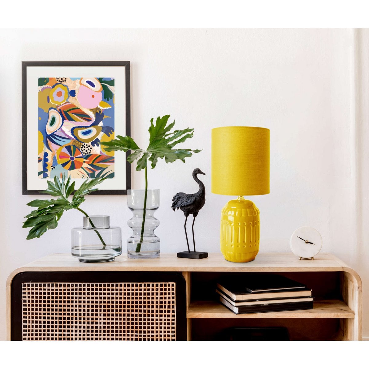 Keramische tafellamp "Erida", tafellamp gemaakt van keramiek, geel, met E14 -versie, voor eetkamer, woonkamer, gang of kantoor, tafellampen binnen