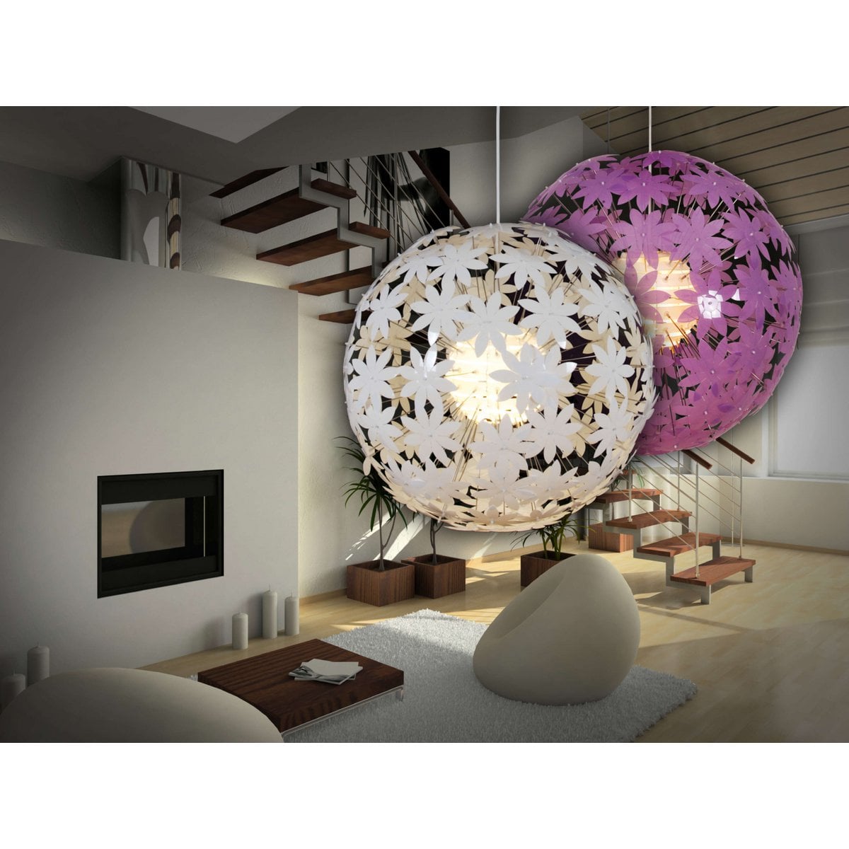 Hanger lamp "bloemrijke weide" Ø 55 cm, bloemen gemaakt van plastic, e27 socket