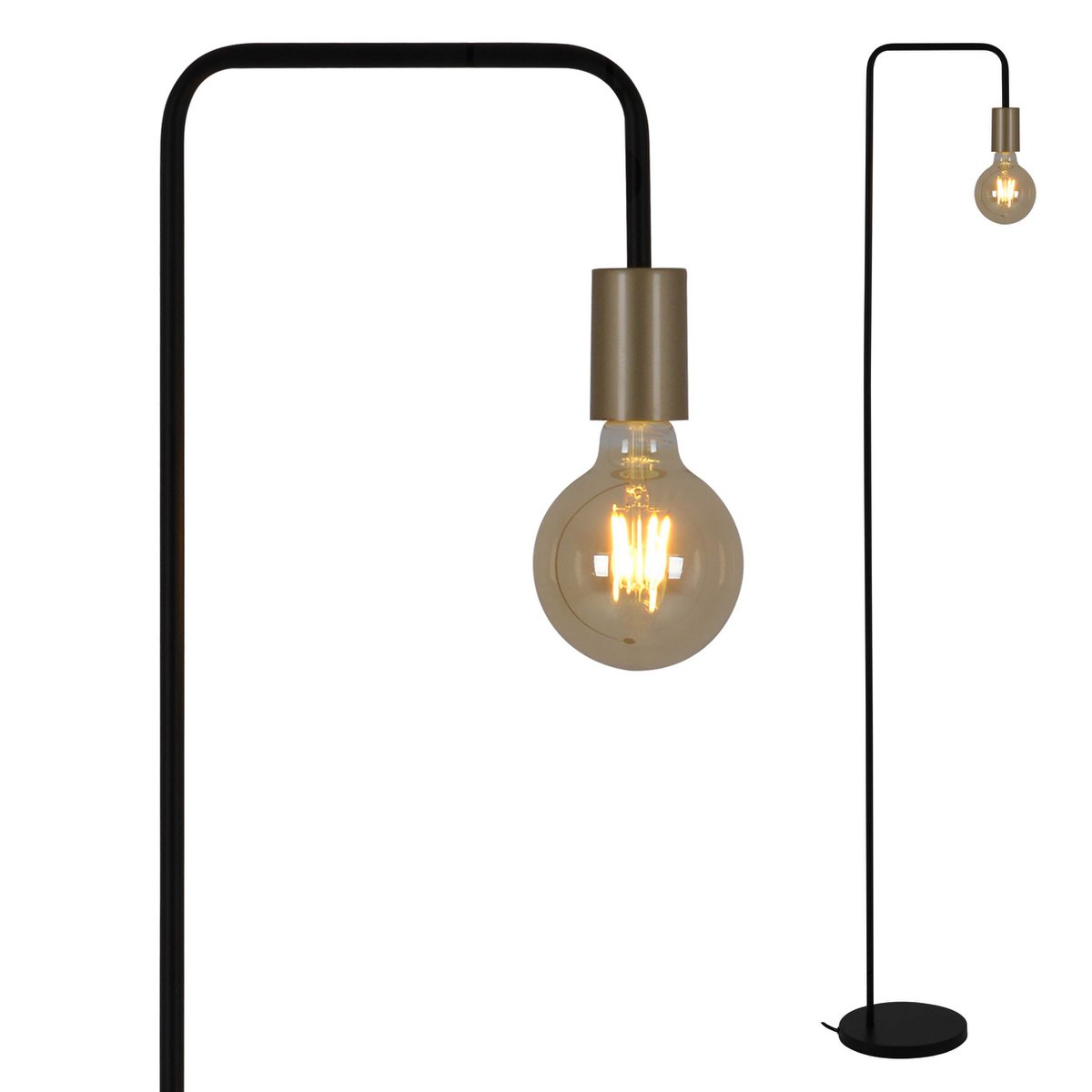 Staande lamp "Modo" gemaakt van metaal in zwarte, versies in goud, E27 -aansluiting, tafellamp voor woonkamer, eetkamer, keuken, gang, gang of kantoor, 150 High